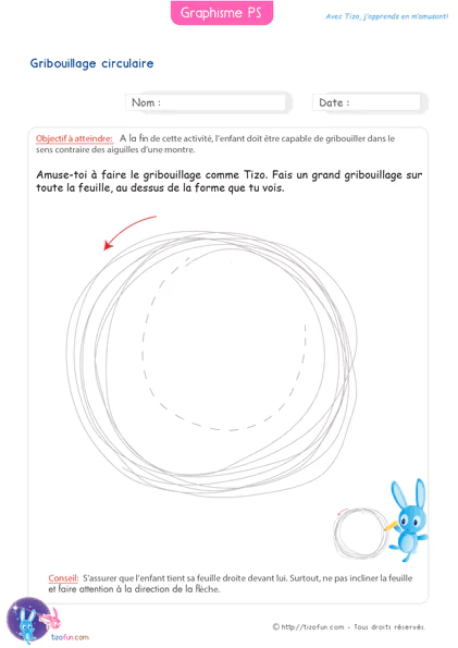 graphisme enfants petite section de maternelle - faire le gribouillage circulaire