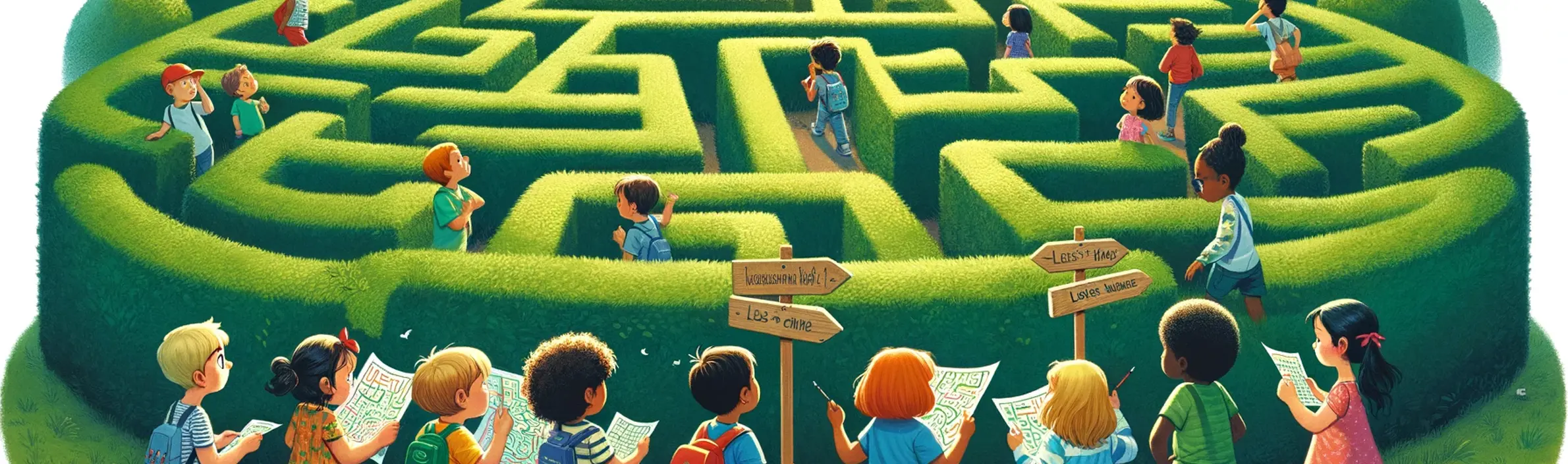 les enfants de maternelle entrain de suivre les instructions pour se déplacer dans un labyrinthe