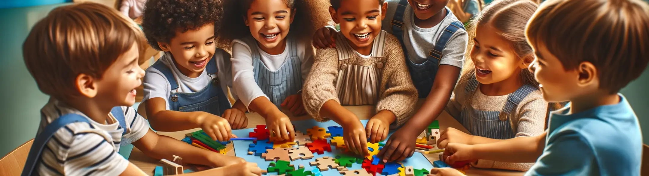 les enfants entrain de compléter un puzzle en maternelle