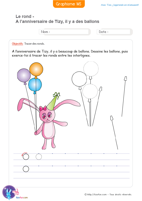 exercice de graphisme maternelle sur les ronds - les ballons d'anniversaire