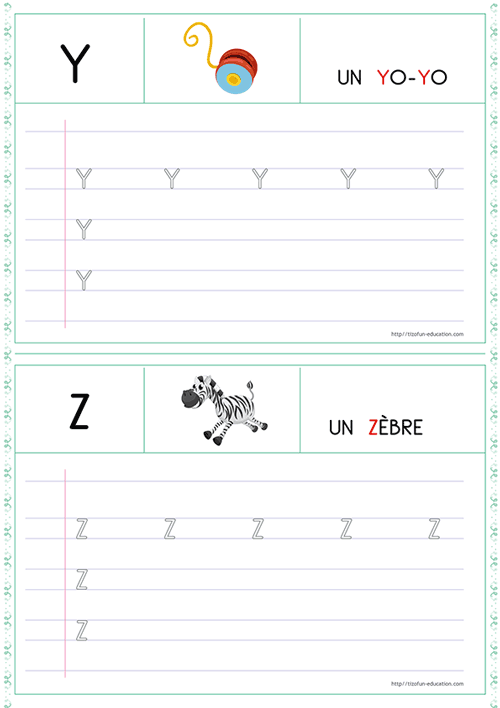 Tracer les lettres capitales en MS – Écrire les Lettres Y et Z