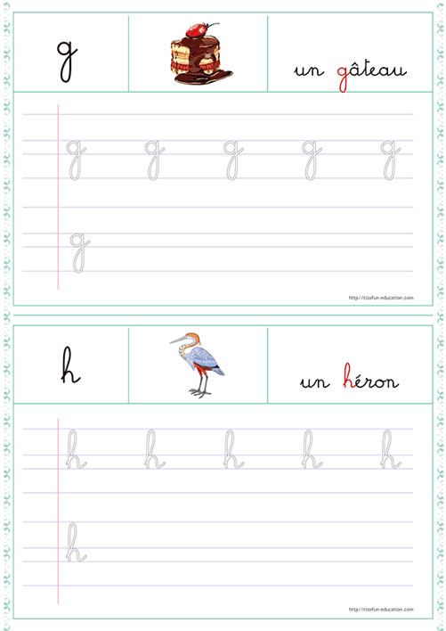 Tracer les lettres g et h cursives en Maternelle – Écriture des minuscules cursives g et h en MS GS