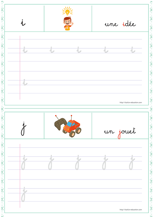 Tracer les lettres i et j cursives en Maternelle – Écriture des minuscules cursives i et j en MS GS