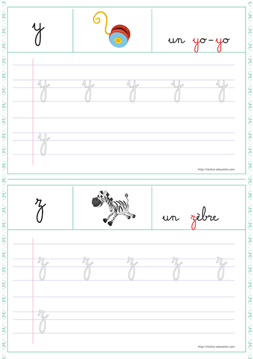 Tracer les lettres y et z cursives en Maternelle – Écriture des minuscules cursives y et z en MS GS