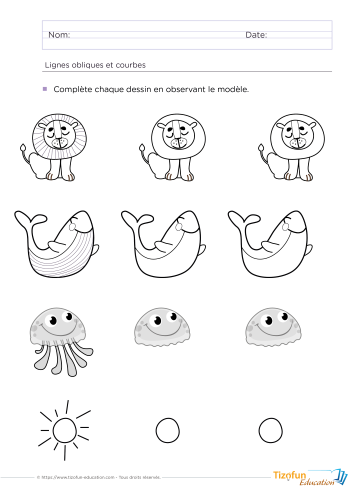 compléter les dessins avec des lignes et des courbes - enseignement des signes graphiques par le dessin en MS