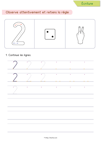 Exercices pour apprendre à écrire les chiffres de 0 à 9 – Écrire le nombre 2