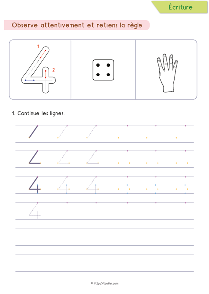 Exercices pour apprendre à écrire les chiffres de 0 à 9 – Écrire le nombre 4