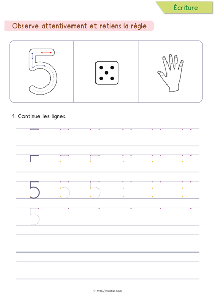 Exercices pour apprendre à écrire les chiffres de 0 à 9 – Écrire le nombre 5