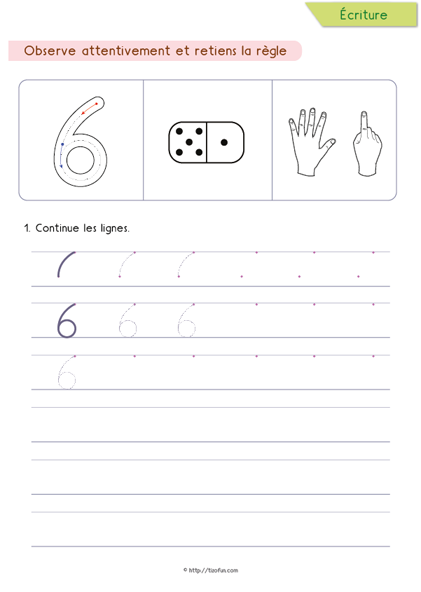 Exercices pour apprendre à écrire les chiffres de 0 à 9 – Écrire le nombre 6