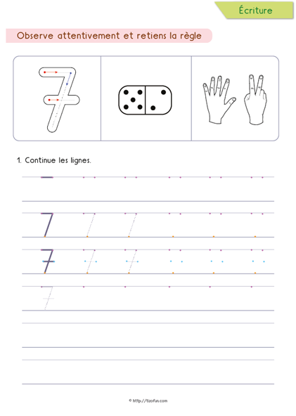 Exercices pour apprendre à écrire les chiffres de 0 à 9 – Écrire le nombre 7