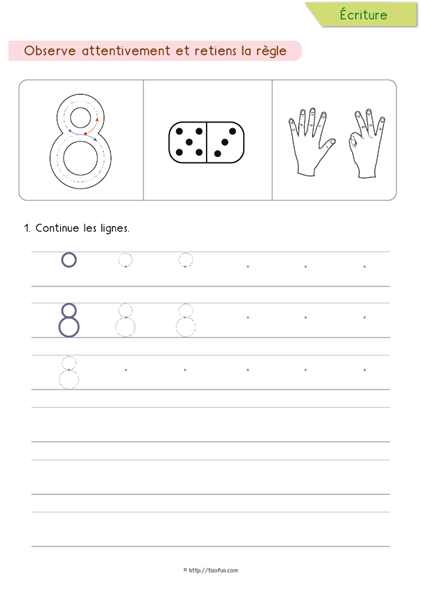 Exercices pour apprendre à écrire les chiffres de 0 à 9 – Écrire le nombre 8