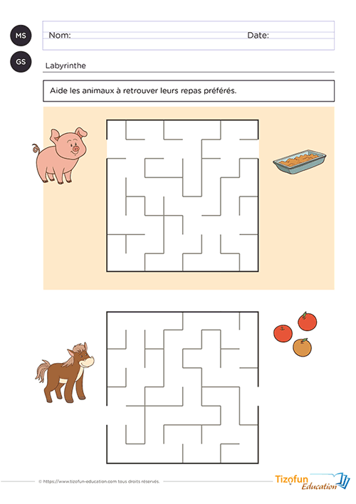 exercices de labyrinthes avec des formes géométrique maternelle
