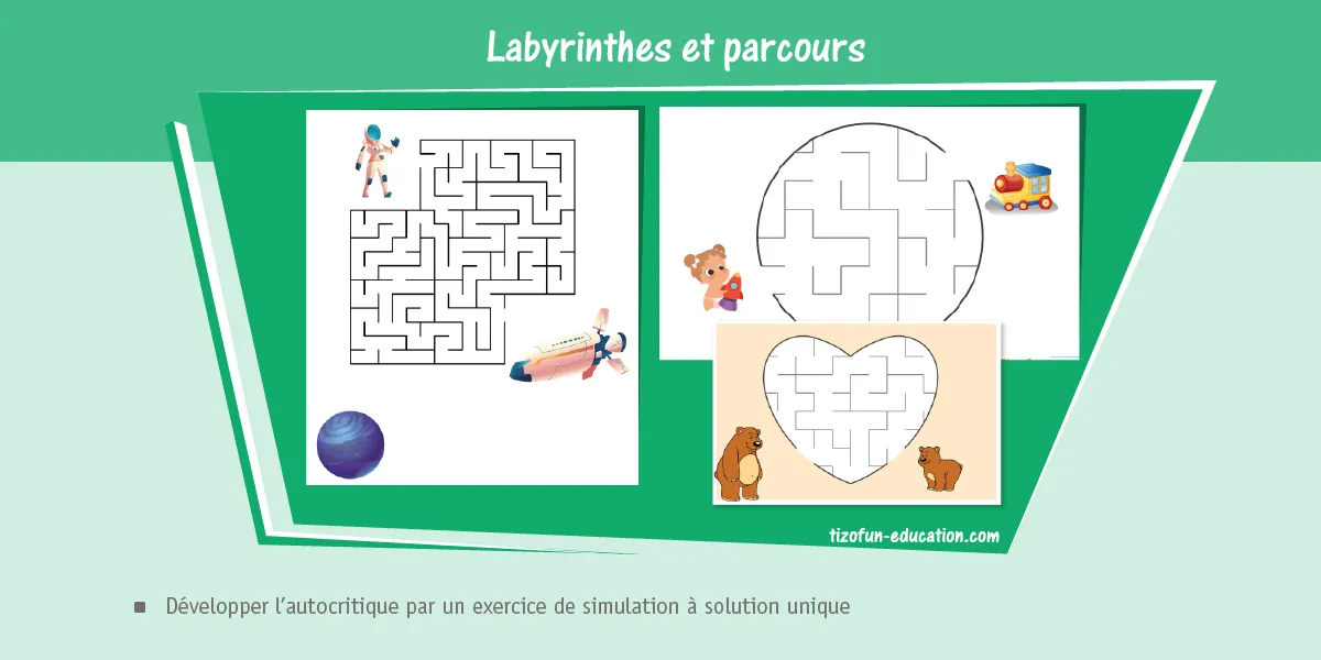 Résoudre une situation problème à travers les labyrinthes : Application pratique des compétences de repérage spatial et de résolution de problèmes - Jeux et Exercices de Maths Maternelle MS