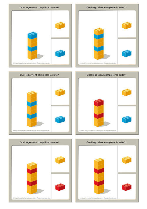cartes memory algorithmes couleurs - exercice maternelle