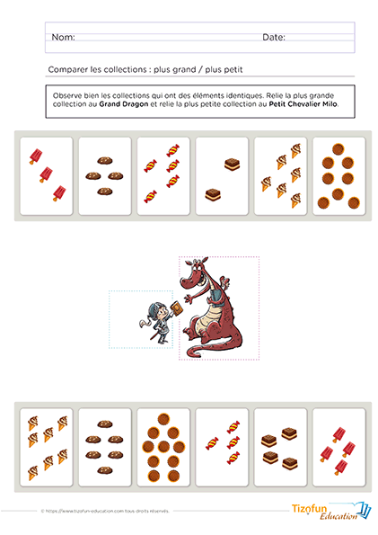 exercice ludique de comparaison pour enfant - apprendre le vocabulaire mathématique plus grand et plus petit