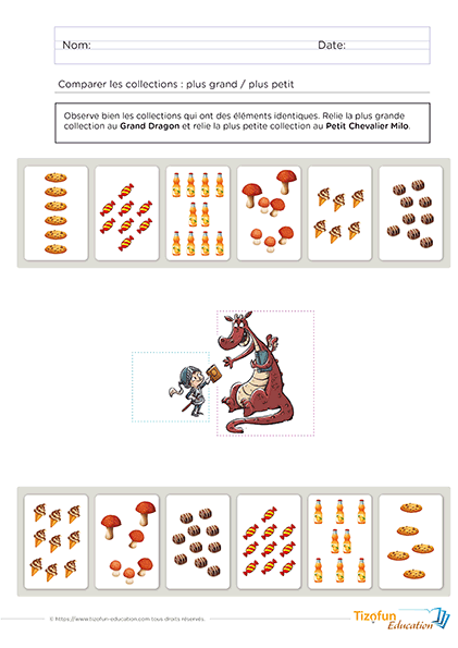 exercices de comparaison des quantité pour aider les enfants en identifiant ce qui est plus grand et plus petit