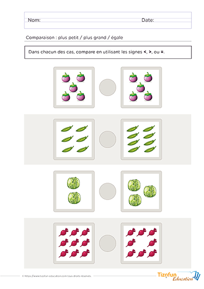 Fiche maternelle de comparaison des quantité - Comparer les quantités en GS et CP