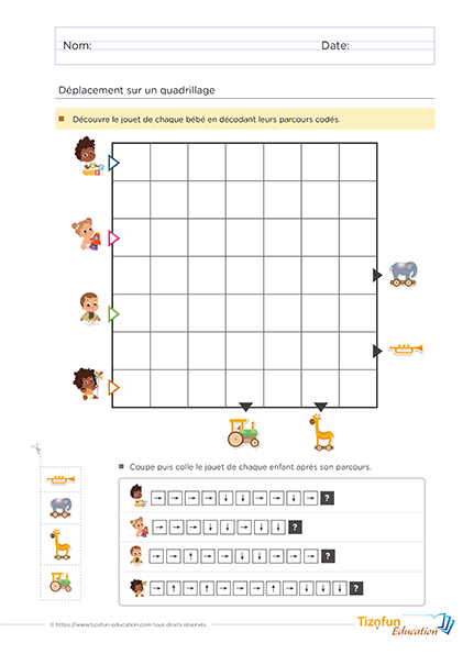 Exercices de déplacement sur quadrillage GS CP : Jeux et activités pour enfants