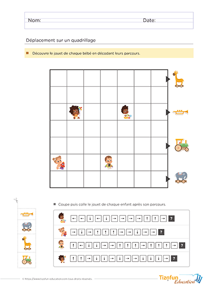 fiche maternelle codage de parcours - déplacement sur quadrillage