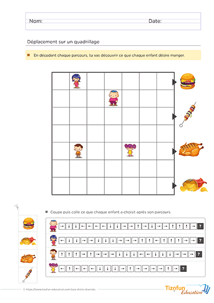 Exercice codage de parcours sur quadrillage Maternelle CP