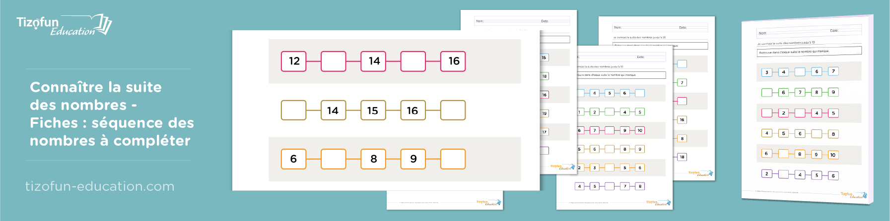 Exercices sur la suite des nombres jusqu'à 20 pour enfants de Maternelle et CP