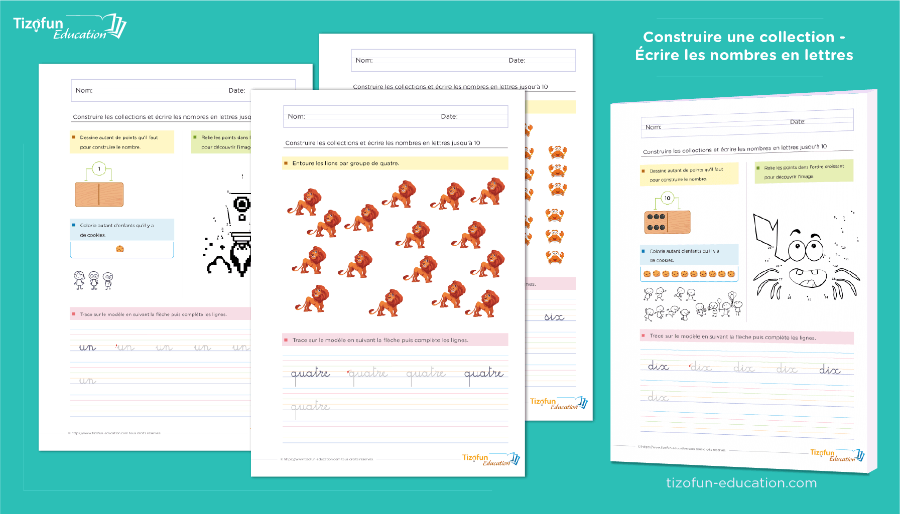 Écriture des nombres de 1 à 10 en lettres : Fiches et exercices