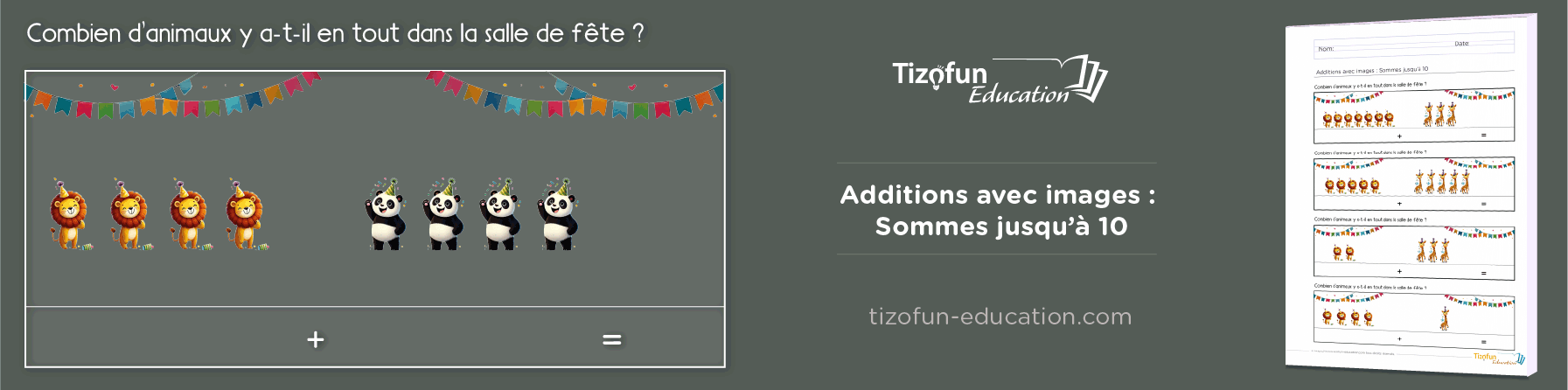 Addition avec images jusqu'à 10 - Exercices d’addition pour enfants