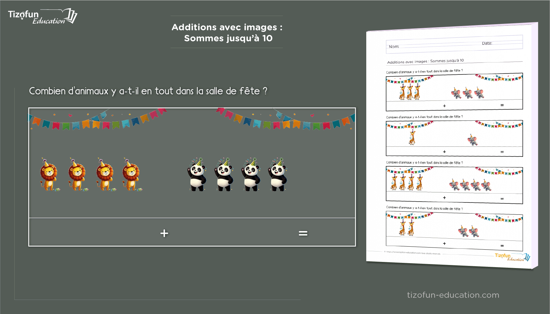 Addition avec images jusqu'à 10 - Exercices d’addition pour enfants