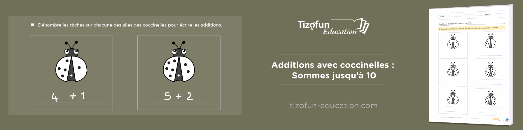 Apprendre l'addition jusqu'à 10 avec des coccinelles : Fiches et exercices