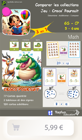Jeu Croco' Poursuit pour apprendre à comparer les quantités et les nombres aux enfants en s'amusant