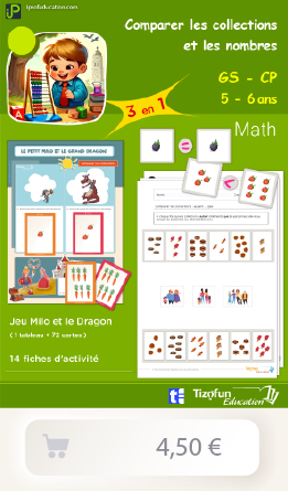 ressource en vente pour apprendre la comparaison des quantités et des nombres aux enfants de Maternelle et CP