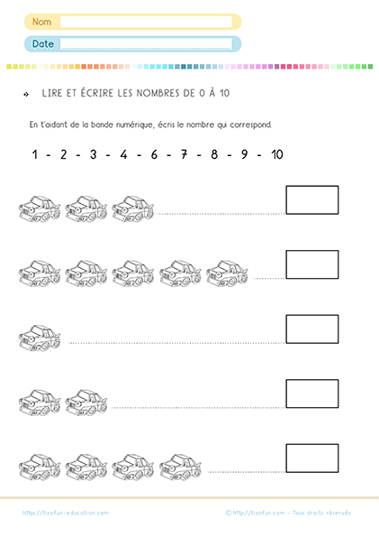 compter - dénombrer puis écrire le nombre qui convient - apprendre les nombres jusqu'à 10