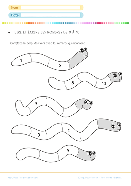 exercice sur la suite des nombres de 1 à 10