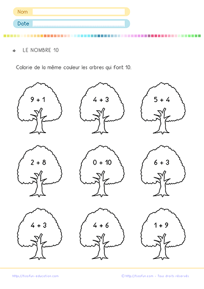 Additions qui donnent dix - Activités sur le nombre 10 pour enfants