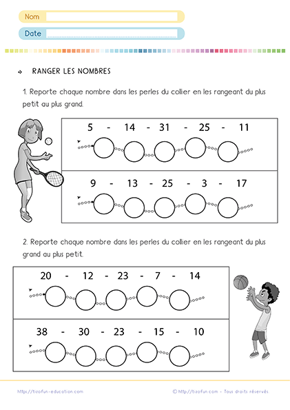 Exercices pour ranger les nombres au CP dans un ordre croissant ou décroissant