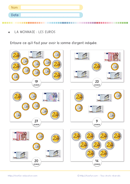 exercices pour apprendre les centimes euro aux enfants dès le CP