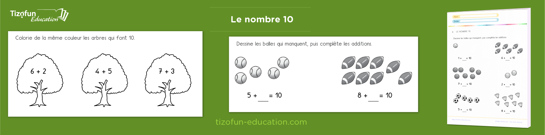 Activités sur le nombre 10 pour enfants avec des fiches et des exercices amusants pour apprendre le nombre 10 en s'amusants