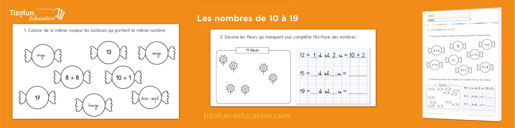 Activités éducatives pour apprendre les nombres de 10 à 19 aux enfants de cp et ce1