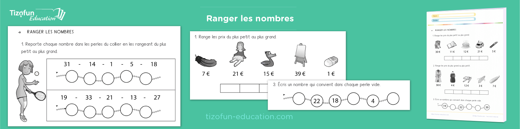 Exercices pour ranger les nombres au CP en ordre croissant et décroissant