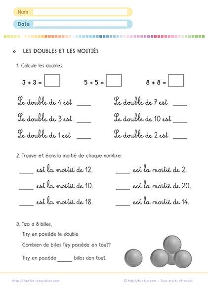 Exercices sur les doubles et moitiés au CP