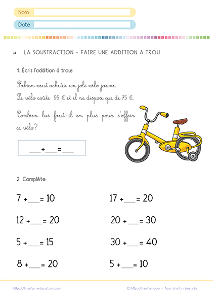 Exercices de soustraction pour le CP