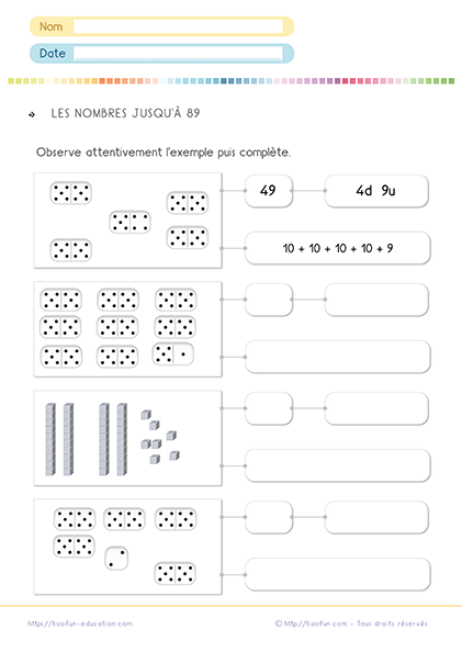 Fiches pour apprendre les nombres de 80 à 89 au CP et CE1