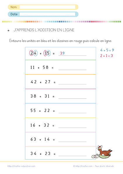 Exercices d’addition en ligne pour le CP et CE1