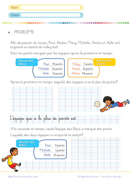 fiche d'activités gratuite pour résoudre les problèmes mathématiques simples pour le CP et CE1