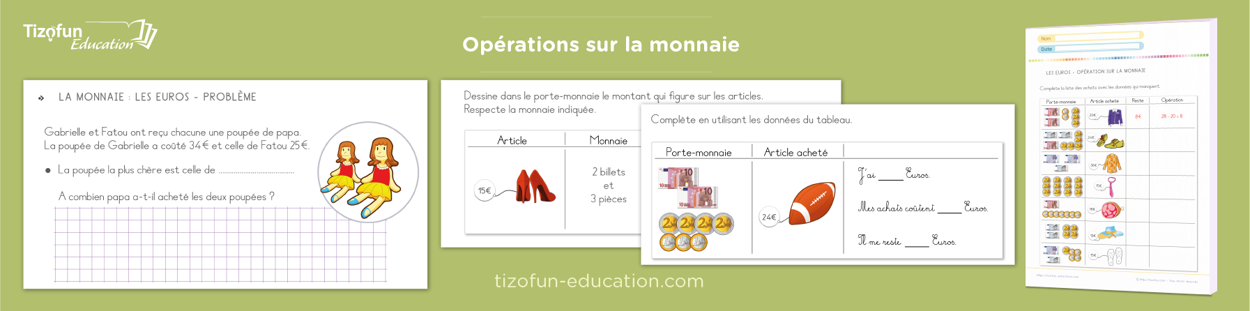 Problèmes mathématiques pour initier les enfants à la gestion de l'argent en euros au primaire - exercices adaptés au CP et CE1