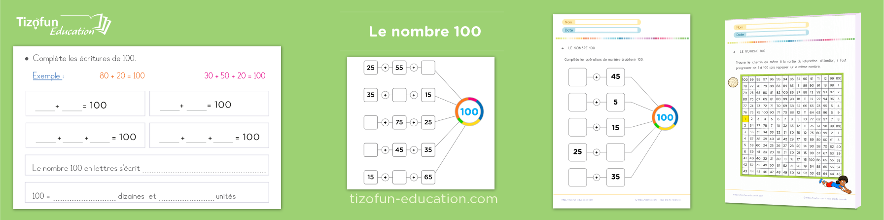 Exercices et activités ludiques sur le nombre 100 au CP et CE1