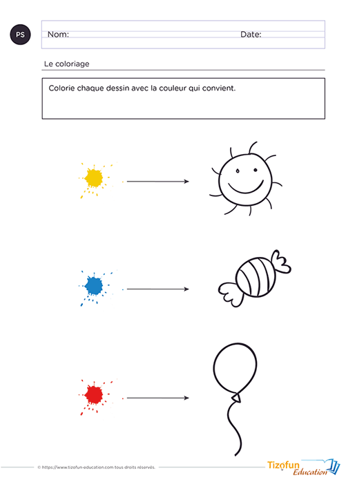 Exercice pour associer objet et couleur en Petite Section