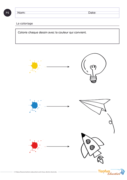 exercice de coloriage objets couleurs reference PS maternelle
