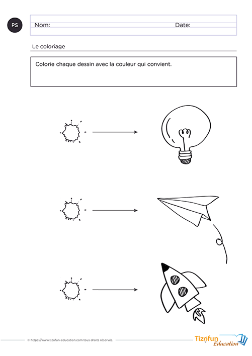 Prévisualisation du coloriage PS associer couleur objets du quotidien.