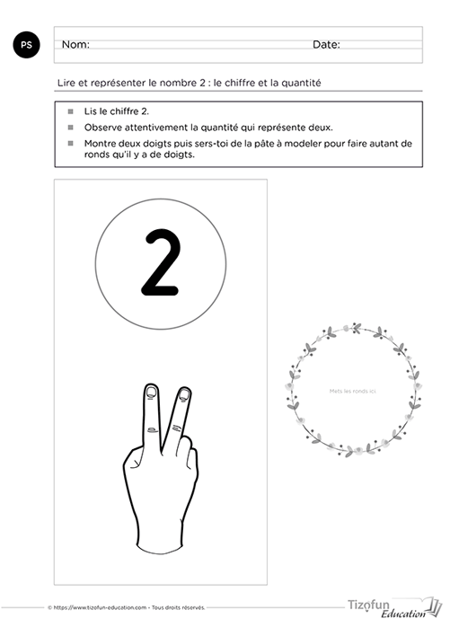 Fiches des nombres de 1 à 3 en Petite Section pour construire les quantités avec de la pâte à modeler.